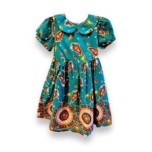 Maria Elena Gorgeous Green/Blue Teal Paisley Print Dress Girl Sz 6